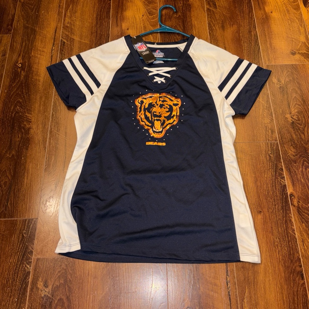 Majestic Navy and White Lace-Up Chicago Bears Girls Jersey Top